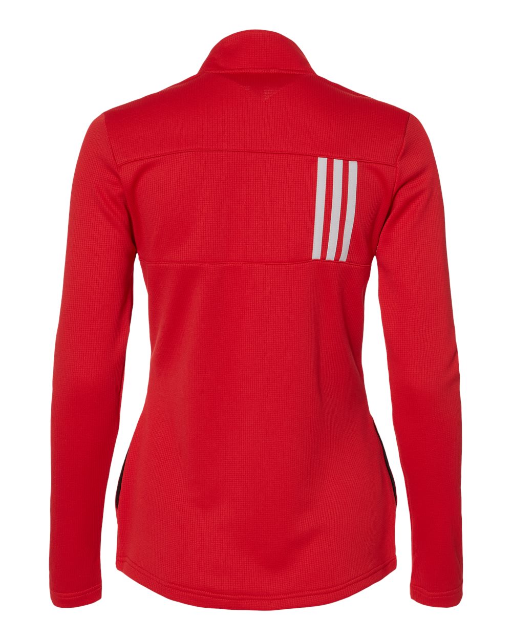 Rear View of Team Collegiate Red/ Grey Two Women's 3-Stripes Double Knit Full-Zip - A483