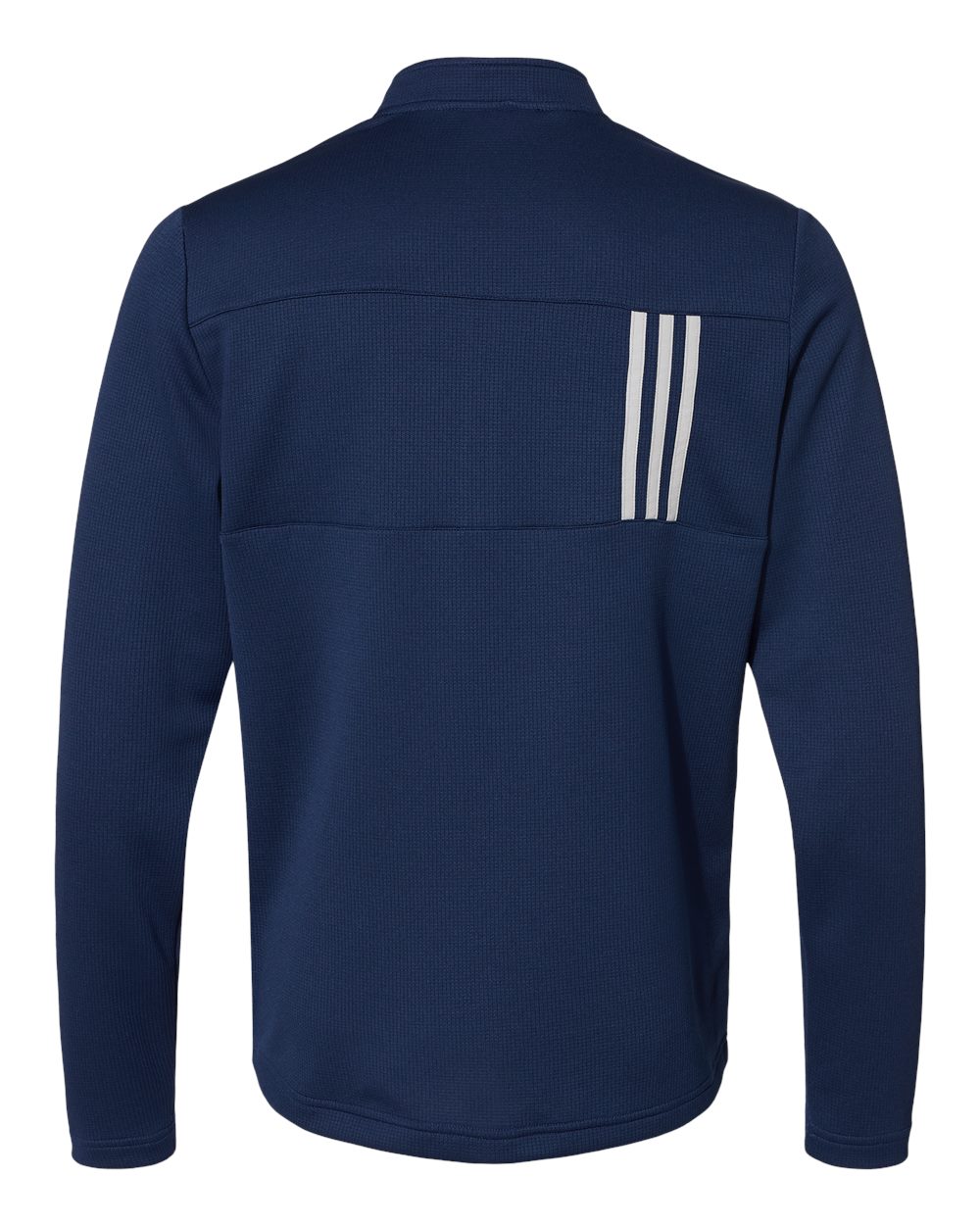 Rear View of Team Navy Blue/ Grey Two 3-Stripes Double Knit Quarter-Zip Pullover - A482