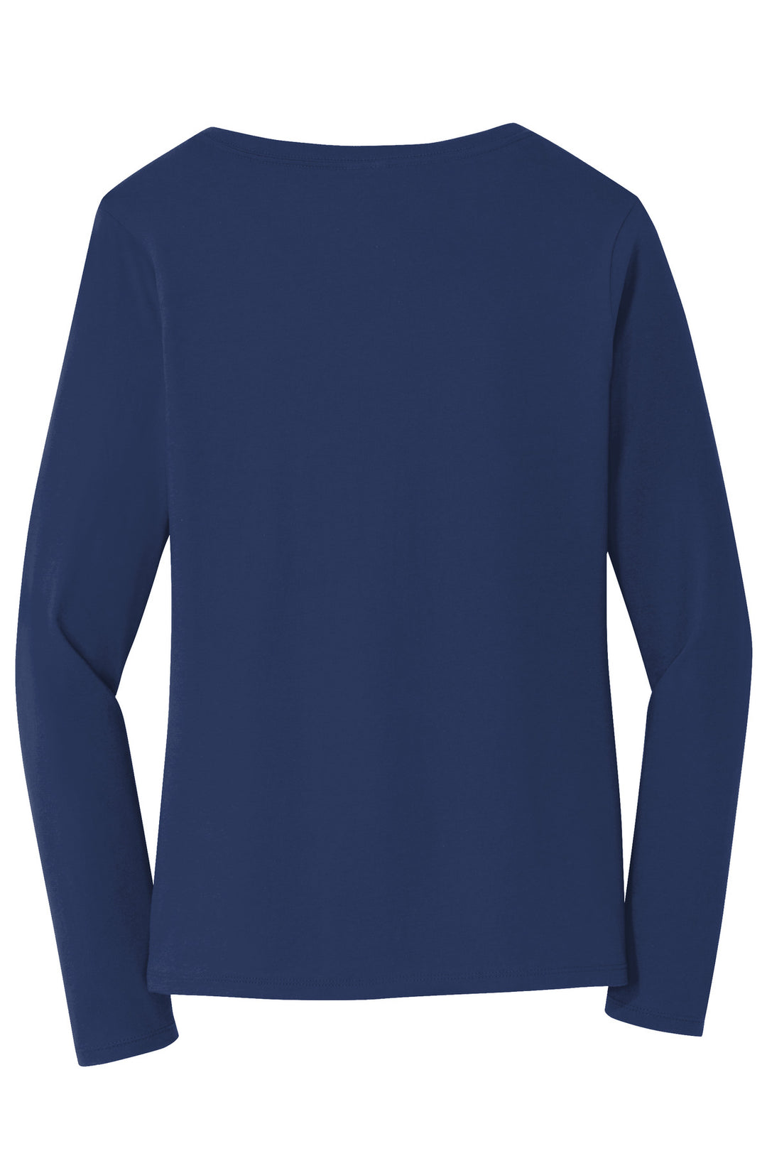 Rear View of Team Navy Port & Company Women's Long Sleeve Fan Favorite V-Neck Tee. LPC450VLS