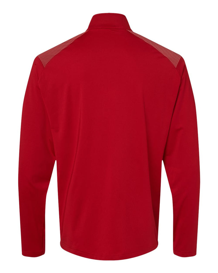 Rear View of Team Power Red Shoulder Stripe Quarter-Zip Pullover - A520