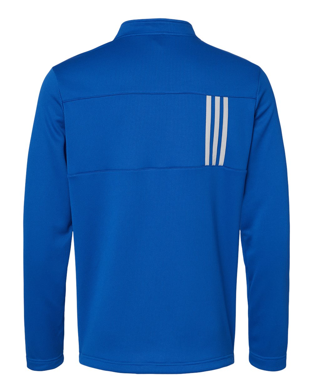 Rear View of Team Royal/ Grey Two 3-Stripes Double Knit Quarter-Zip Pullover - A482