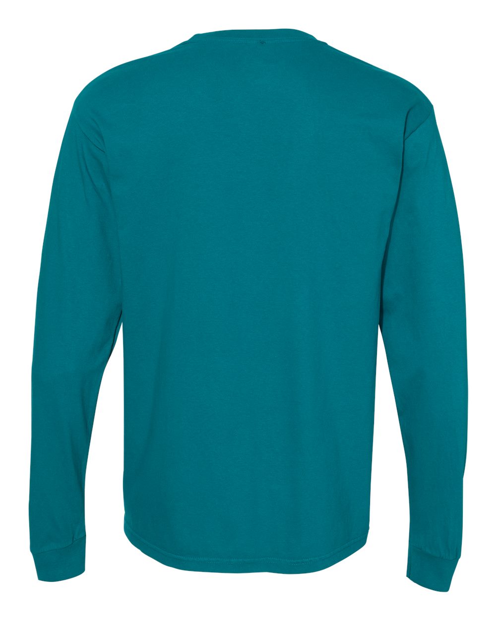 Rear View of Topaz Blue Garment-Dyed Heavyweight Long Sleeve T-Shirt - 6014