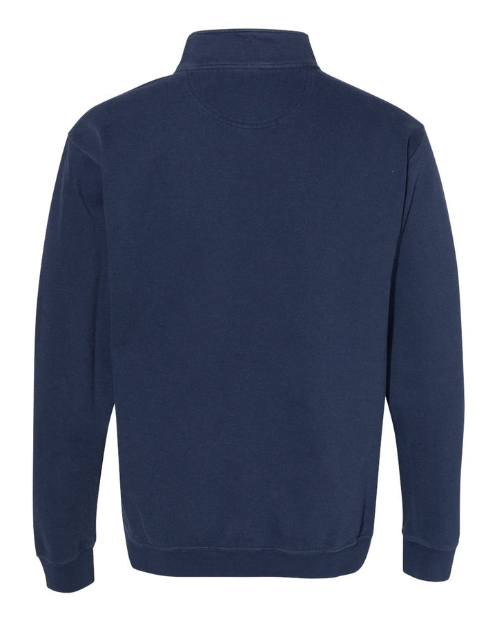 Rear View of True Navy Garment-Dyed Quarter Zip Sweatshirt - 1580