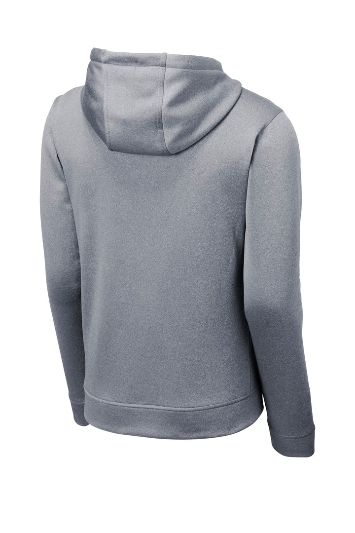 Rear View of True Navy Hthr Sport-Tek PosiCharge Sport-Wick Heather Fleece Hooded Pullover. ST264