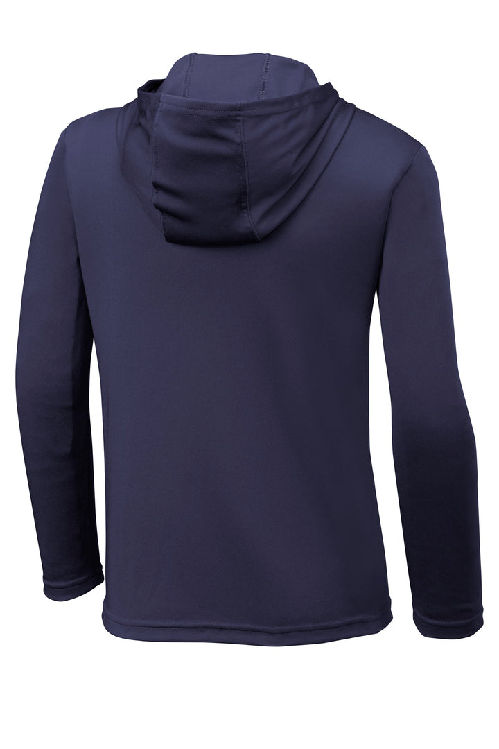 Rear View of True Navy Sport-Tek Youth PosiCharge Competitor Hooded Pullover. YST358