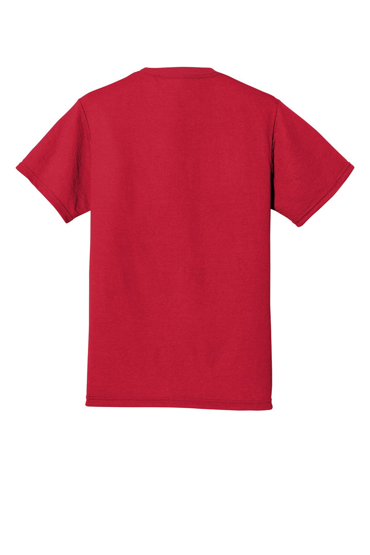 Rear View of True Red Jerzees Dri-Power 100% Polyester T-Shirt. 21M