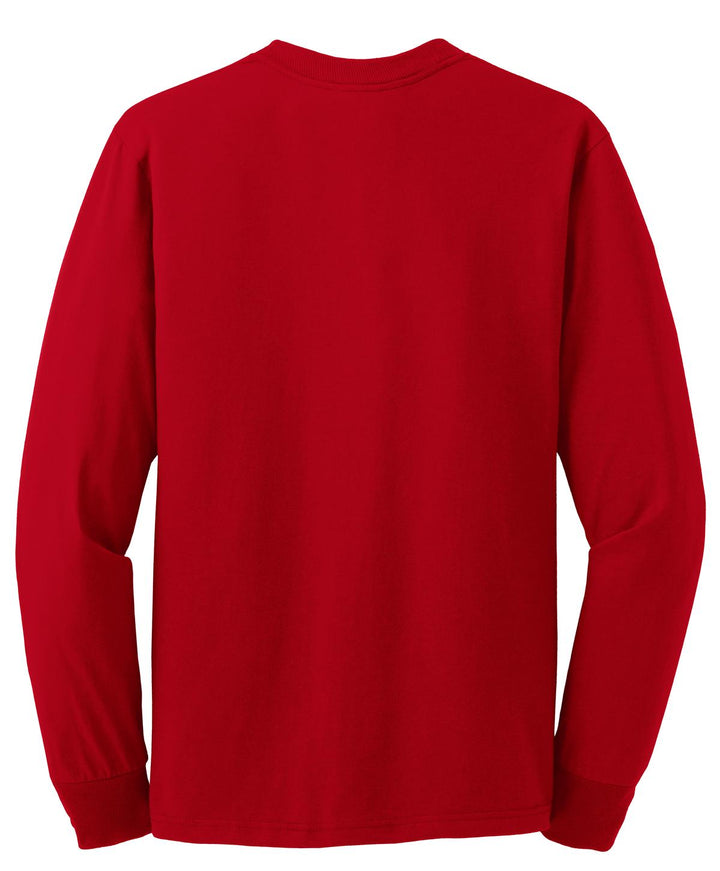 Rear View of True Red Jerzees - Dri-Power 50/50 Cotton/Poly Long Sleeve T-Shirt. 29LS
