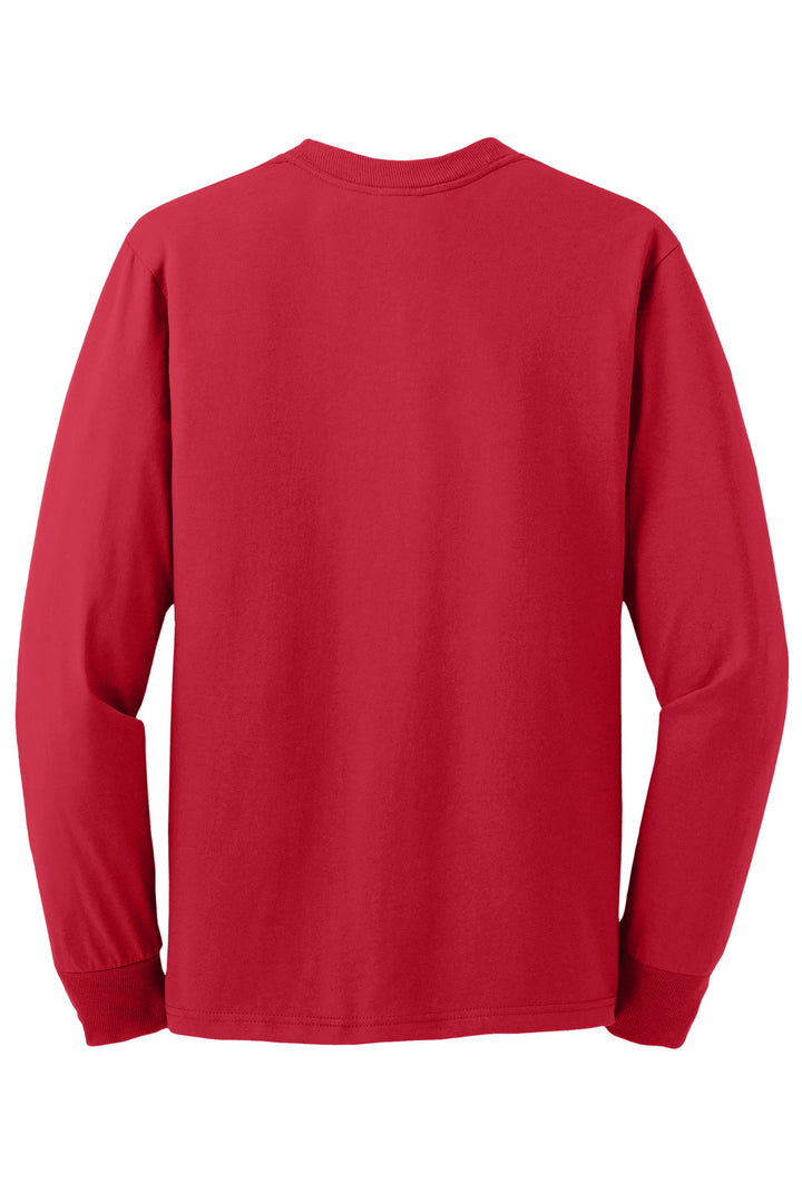 Rear View of True Red Jerzees - Dri-Power 50/50 Cotton/Poly Long Sleeve T-Shirt. 29LS