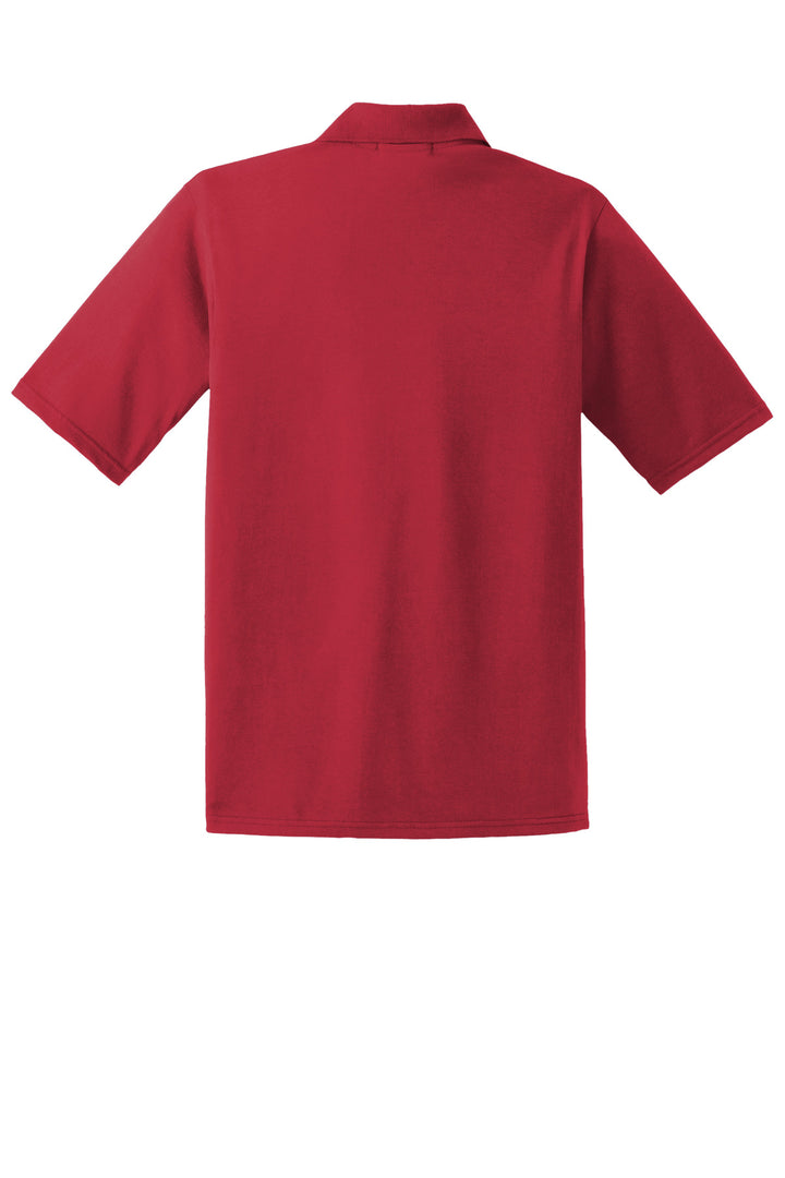 Rear View of True Red Jerzees Dri-Power Pocket Sport Shirt. 436MP