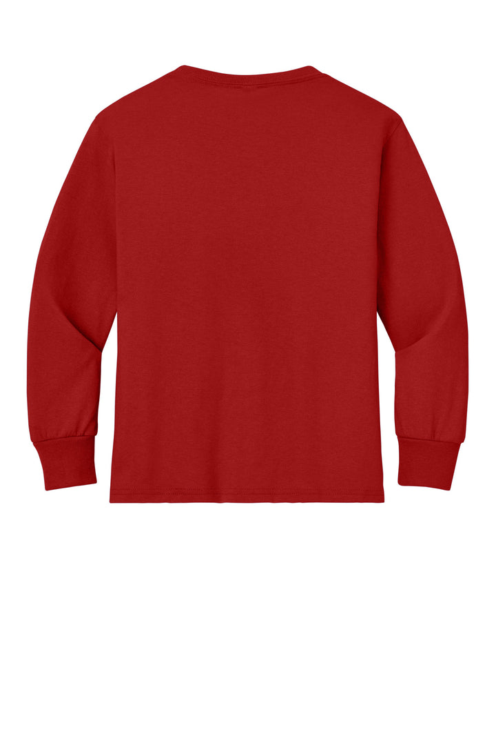 Rear View of True Red Jerzees Youth Dri-Power 50/50 Cotton/Poly Long Sleeve 29BL