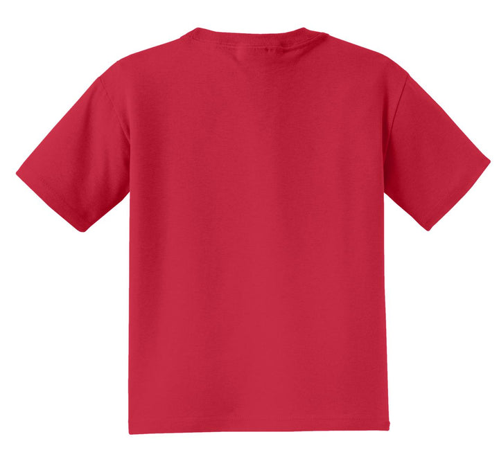 Rear View of True Red Jerzees - Youth Dri-Power 50/50 Cotton/Poly T-Shirt. 29B