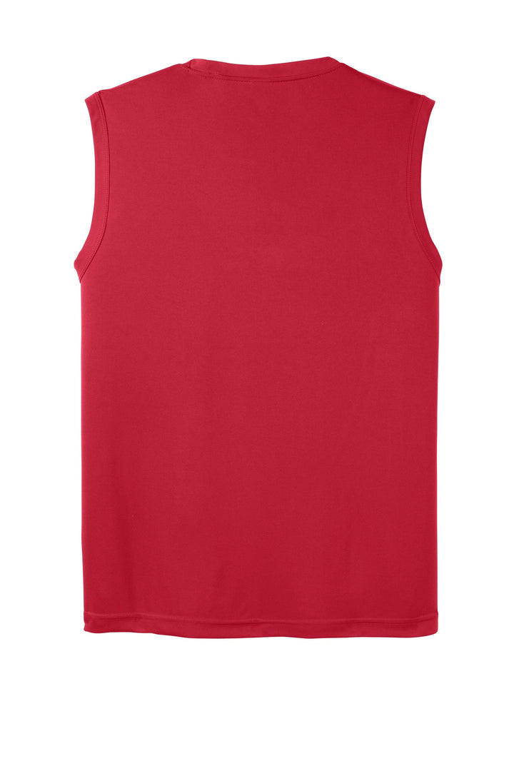 Rear View of True Red Sport-Tek Sleeveless PosiCharge Competitor Tee. ST352