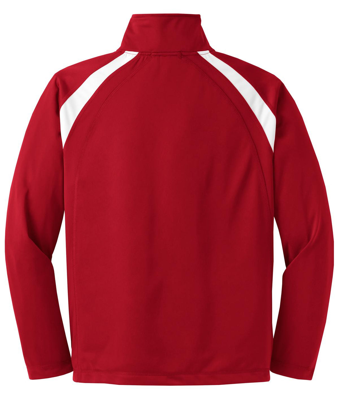 Rear View of True Red/White Sport-Tek Tricot Track Jacket. JST90