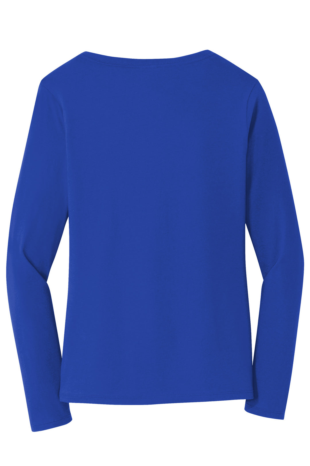 Rear View of True Royal Port & Company Women's Long Sleeve Fan Favorite V-Neck Tee. LPC450VLS