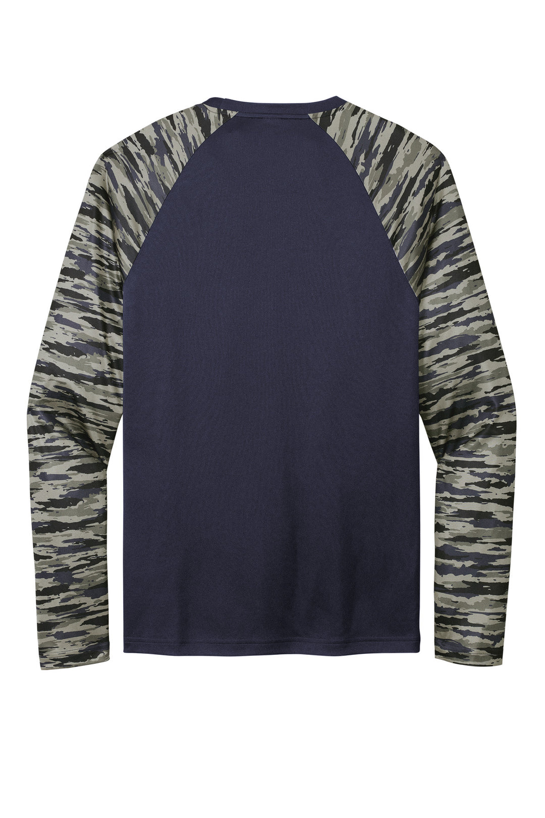 Rear View of TrueNavy Sport-Tek Drift Camo Colorblock Long Sleeve Tee ST376LS
