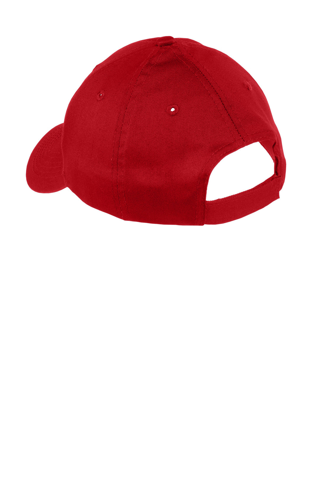 Rear View of TrueRed Port & Company Youth Six-Panel Twill Cap. YCP80