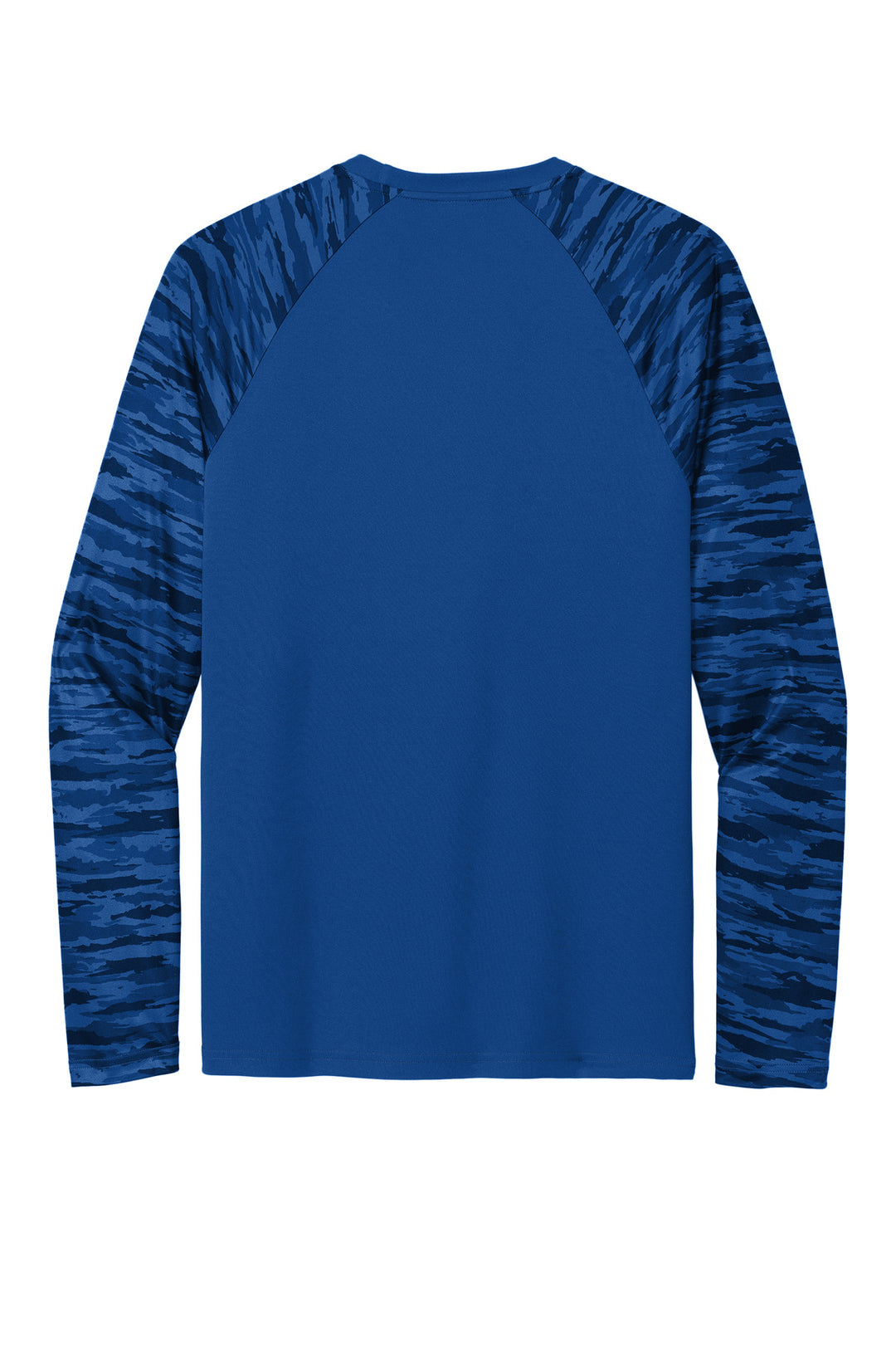 Rear View of TrueRoyal Sport-Tek Drift Camo Colorblock Long Sleeve Tee ST376LS