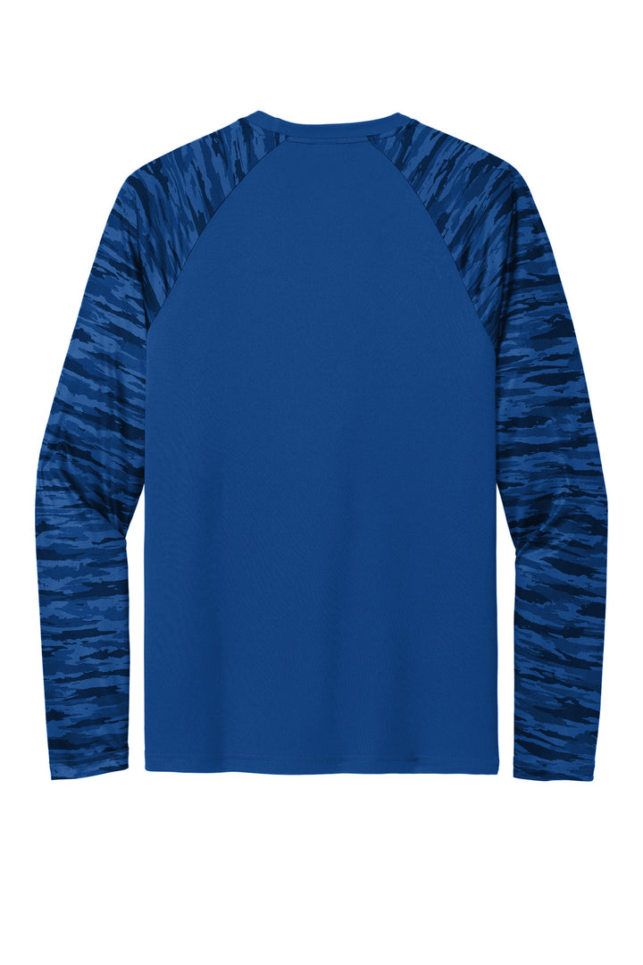 Rear View of TrueRoyal Sport-Tek Drift Camo Colorblock Long Sleeve Tee ST376LS