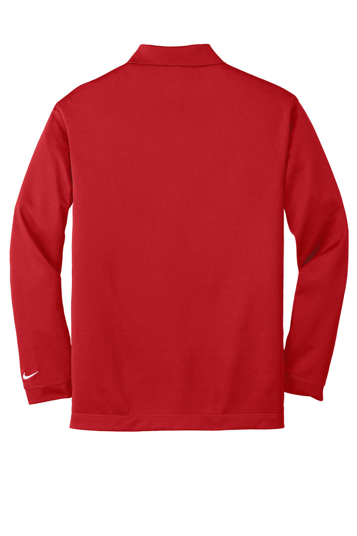 Rear View of Varsity Red Nike Long Sleeve Dri-FIT Stretch Tech Polo. 466364