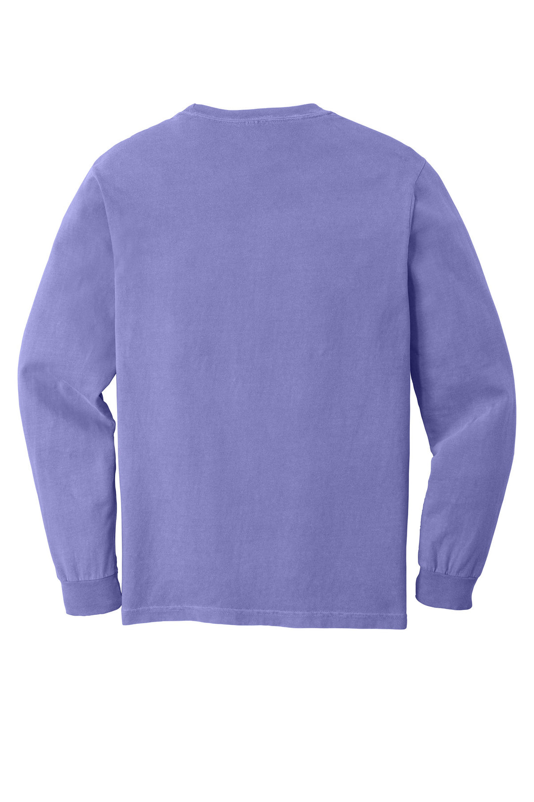 Rear View of Violet COMFORT COLORS Heavyweight Ring Spun Long Sleeve Pocket Tee. 4410