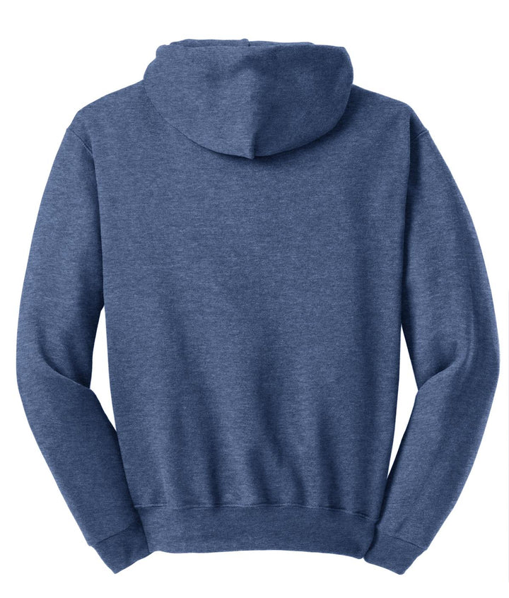 Rear View of Vntg Hthr Blue Jerzees NuBlend Pullover Hooded Sweatshirt. 996M