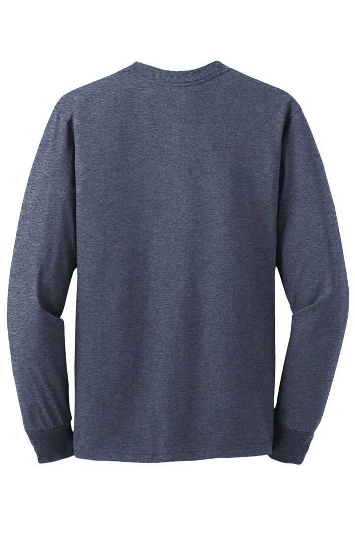 Rear View of VtgHtrNavy Jerzees - Dri-Power 50/50 Cotton/Poly Long Sleeve T-Shirt. 29LS