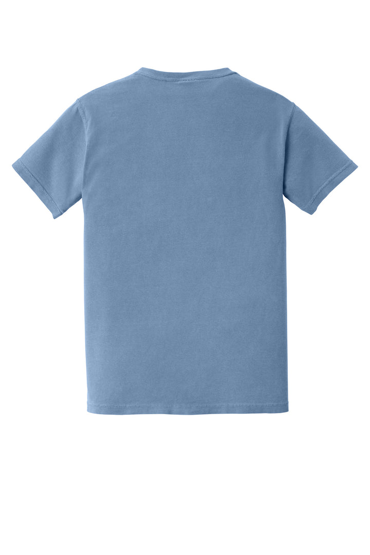 Rear View of Washed Denim COMFORT COLORS Heavyweight Ring Spun Pocket Tee. 6030