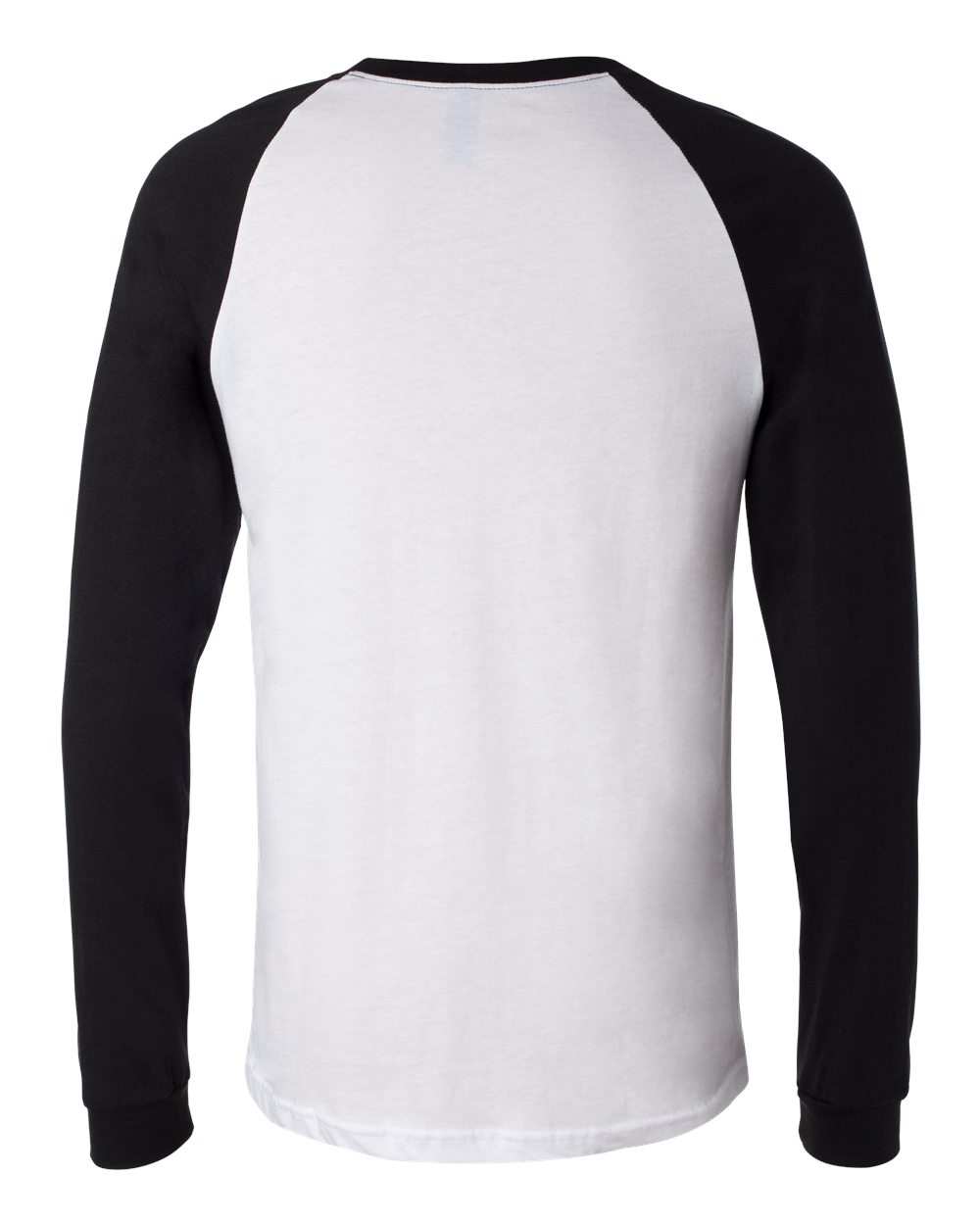 Rear View of White/ Black Long Sleeve Jersey Baseball Tee - 3000