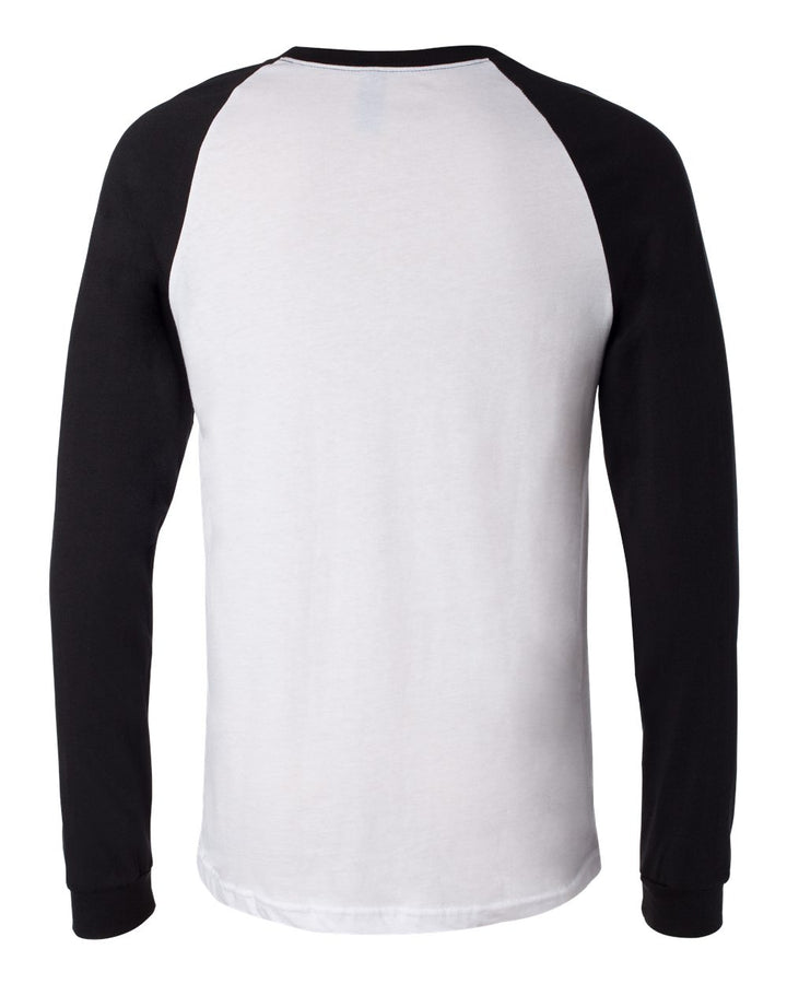 Rear View of White/ Black Long Sleeve Jersey Baseball Tee - 3000