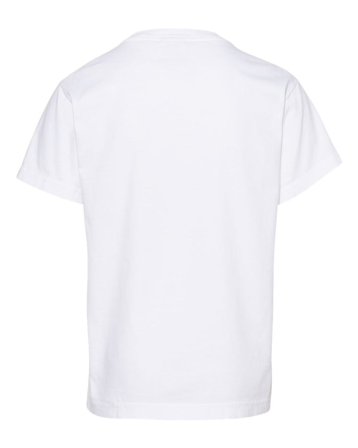 Rear View of White Garment-Dyed Youth Heavyweight T-Shirt - 9018