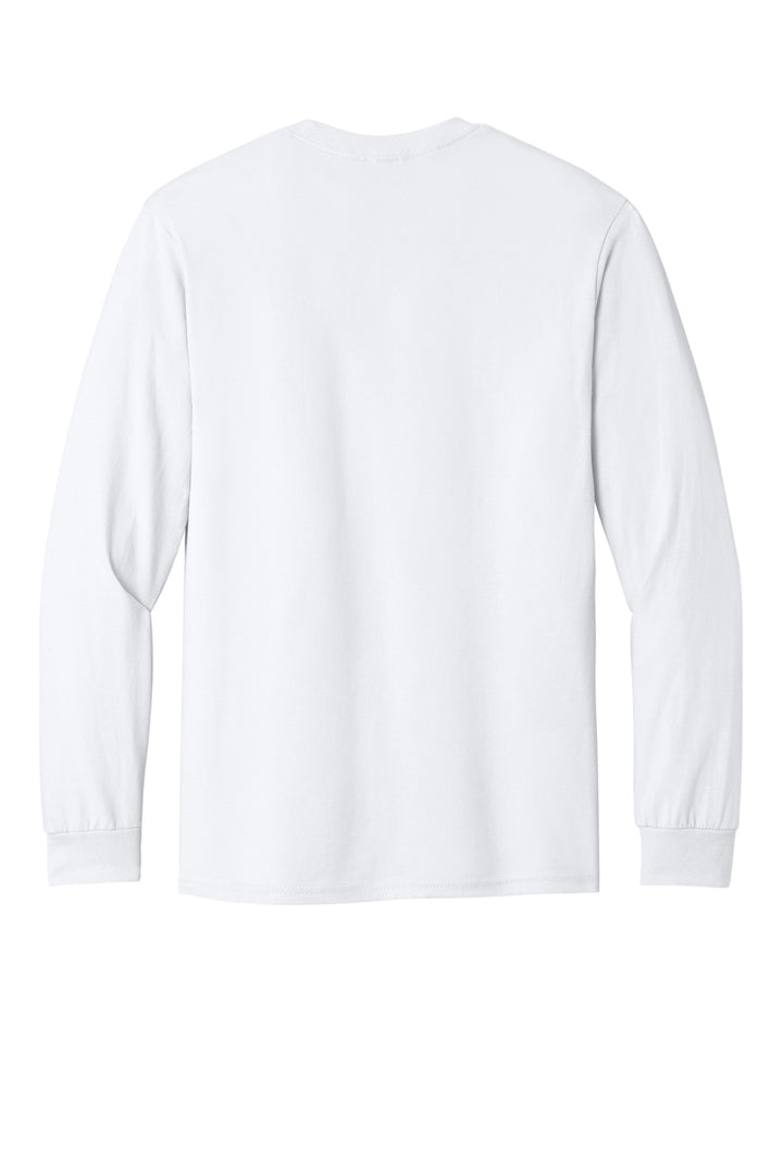 Rear View of White Gildan - Heavy Cotton 100% Cotton Long Sleeve T-Shirt. 5400