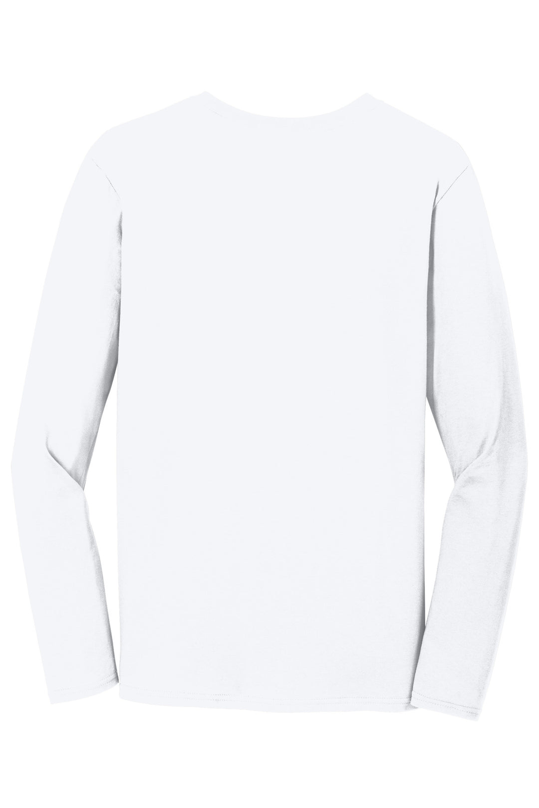 Rear View of White Gildan Softstyle Long Sleeve T-Shirt. 64400