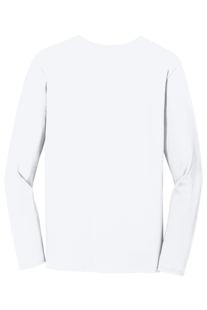 Rear View of White Gildan Softstyle Long Sleeve T-Shirt. 64400