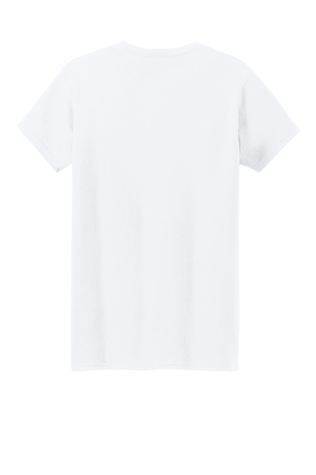 Rear View of White Gildan Women's Heavy Cotton 100% Cotton T-Shirt. 5000L