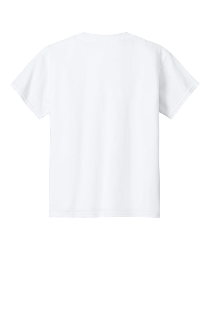 Rear View of White Gildan Youth Softstyle T-Shirt 64000B
