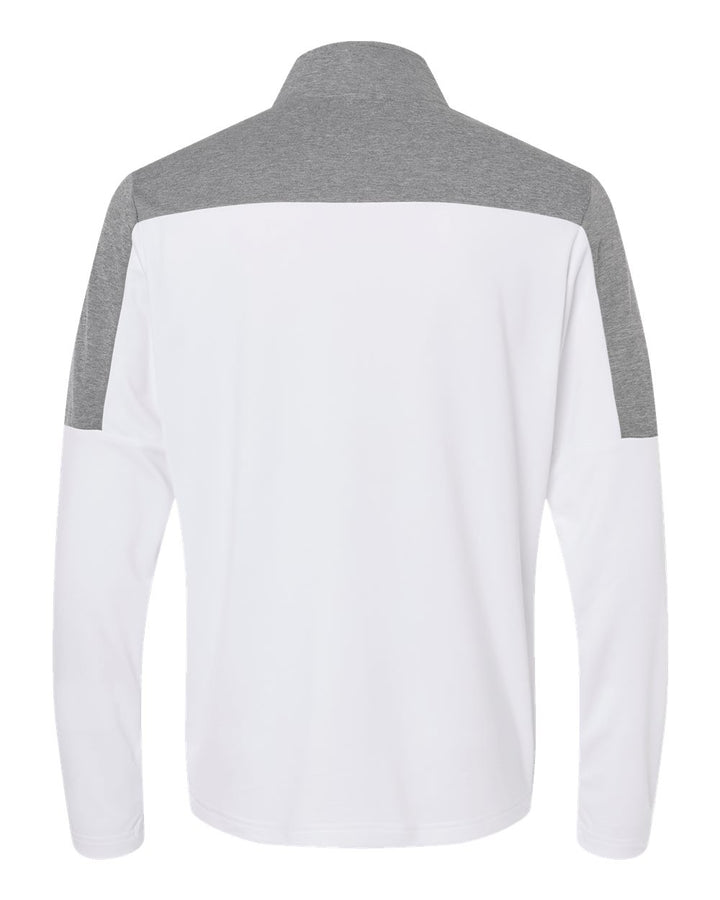 Rear View of White/ Grey Three Melange Lightweight Quarter-Zip Pullover - A552
