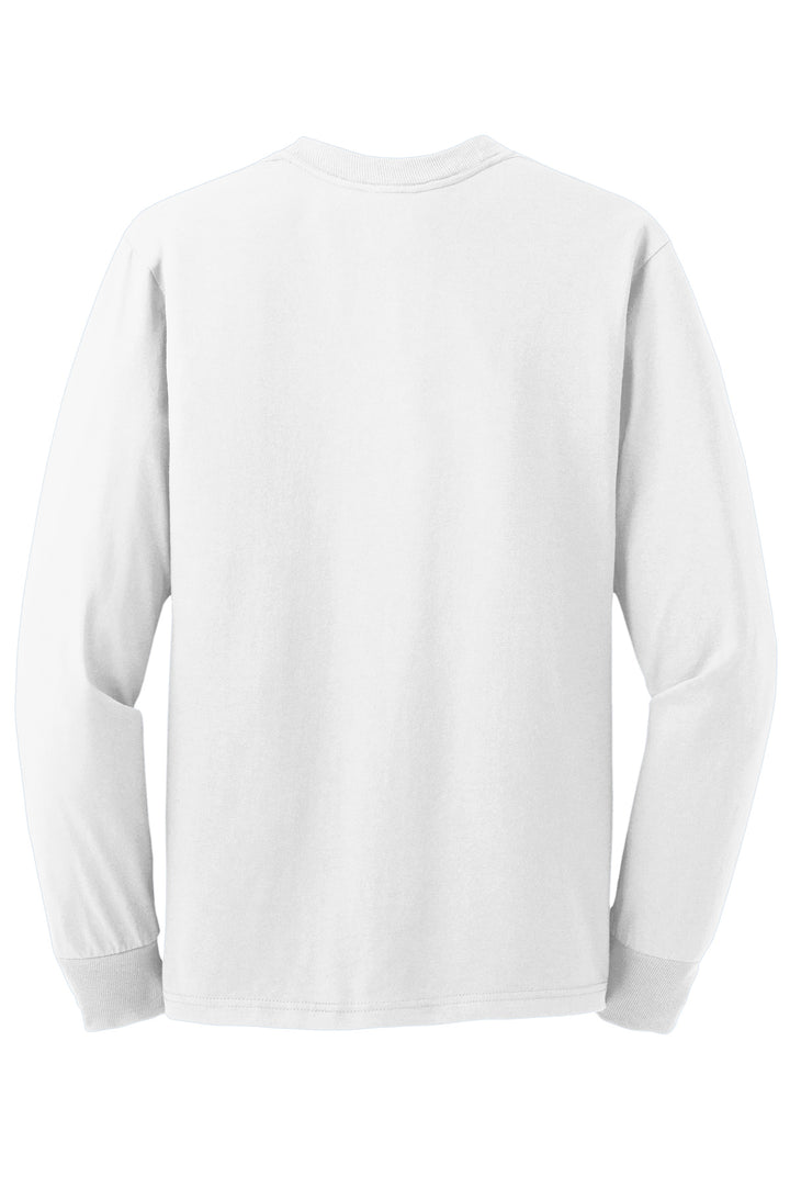 Rear View of White Jerzees - Dri-Power 50/50 Cotton/Poly Long Sleeve T-Shirt. 29LS