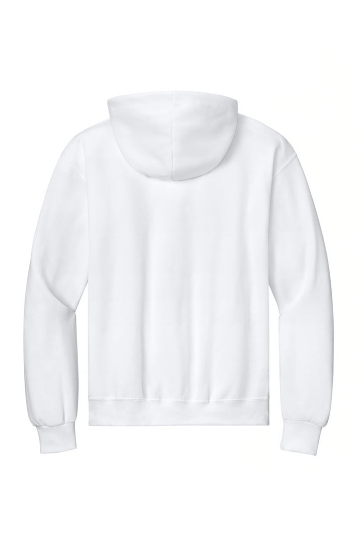 Rear View of White Jerzees - NuBlend Full-Zip Hooded Sweatshirt. 993M