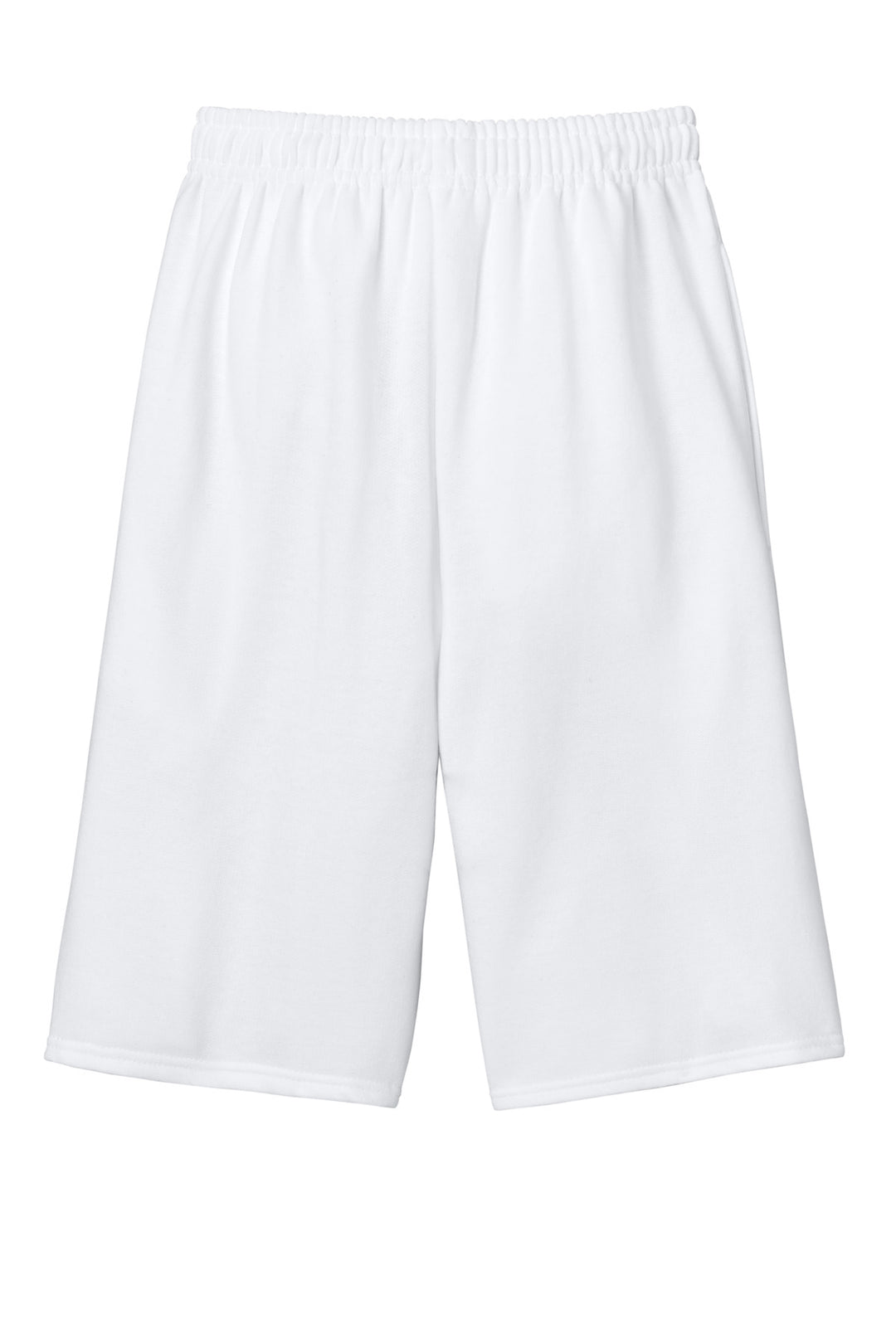 Rear View of White Jerzees Unisex NuBlend Pocketed Sweat Short 978MP