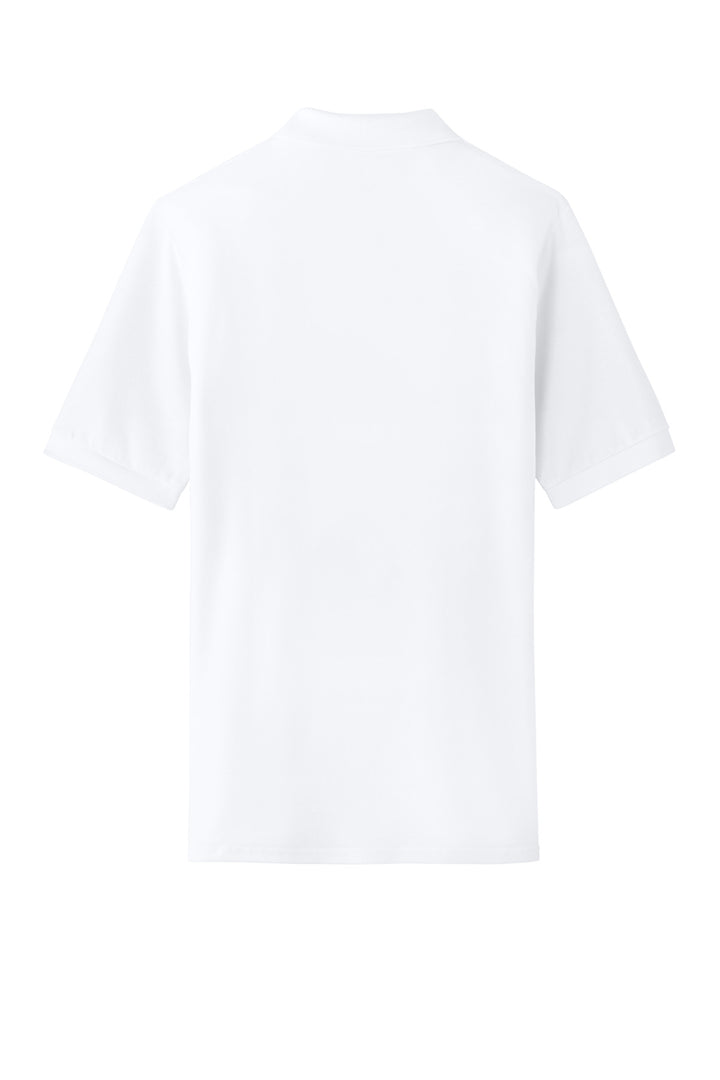 Rear View of White Jerzees Unisex Premium Ring Spun Cotton Pique Sport Shirt 443M