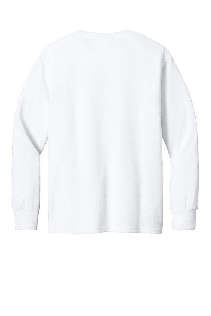 Rear View of White Jerzees Youth Dri-Power 50/50 Cotton/Poly Long Sleeve 29BL