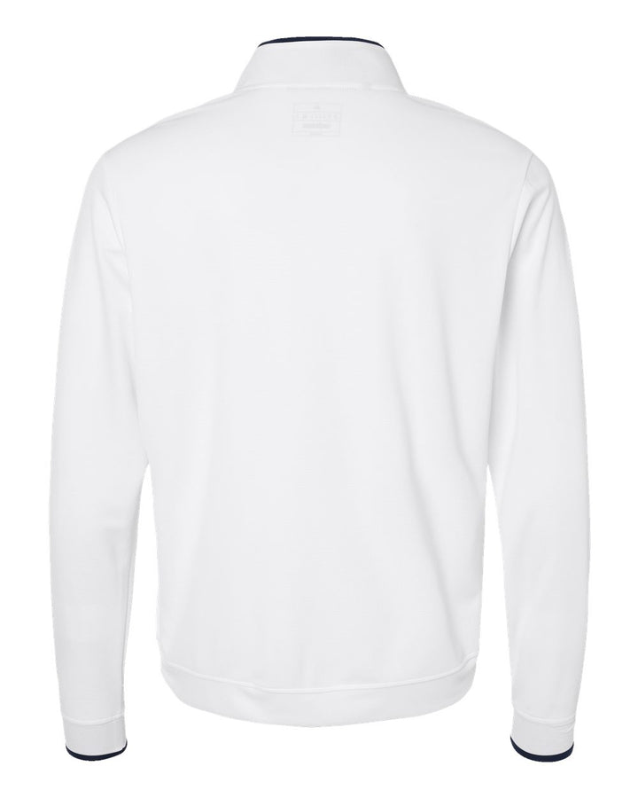 Rear View of White/ Navy Lightweight Quarter-Zip Pullover - A2002