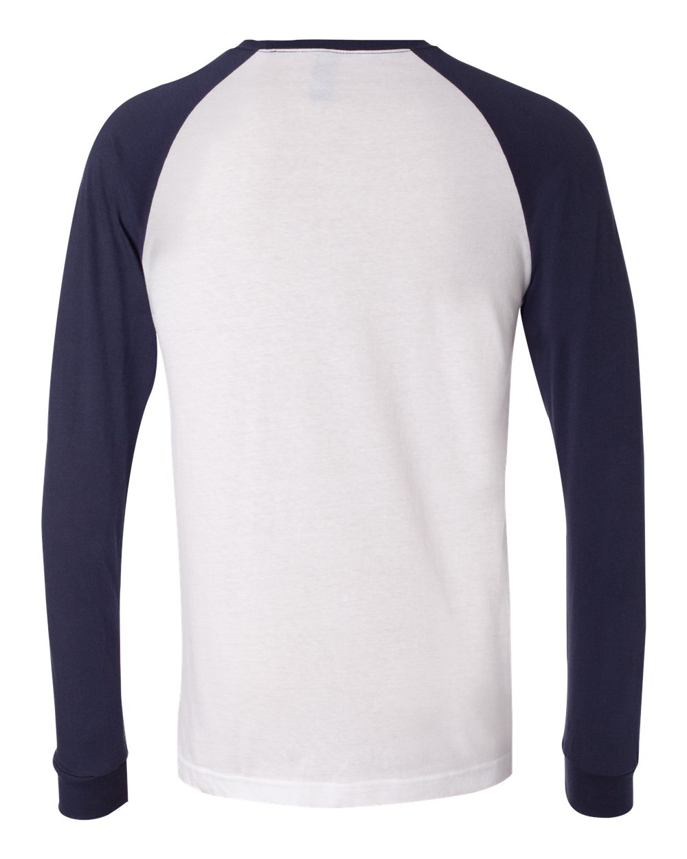 Rear View of White/ Navy Long Sleeve Jersey Baseball Tee - 3000