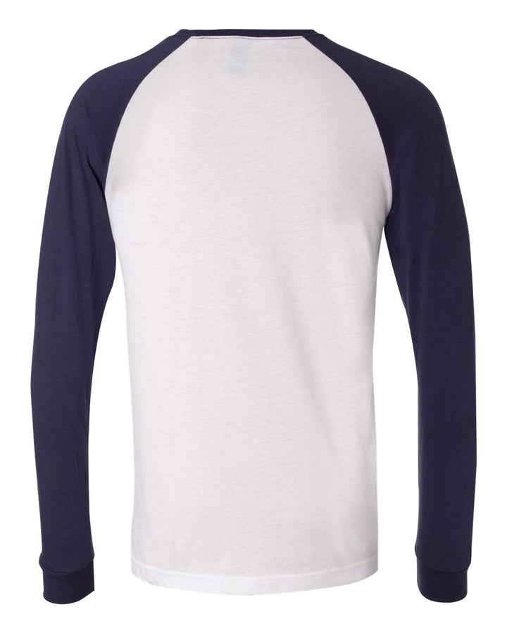 Rear View of White/ Navy Long Sleeve Jersey Baseball Tee - 3000
