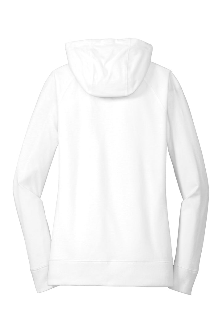 Rear View of White New Era Women's Sueded Cotton Blend Full-Zip Hoodie. LNEA122