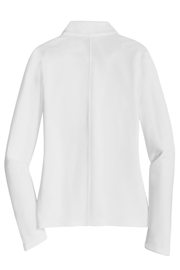 Rear View of White Nike Women's Long Sleeve Dri-FIT Stretch Tech Polo. 545322