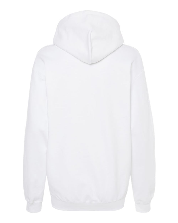 Rear View of White Softstyle® Midweight Hooded Sweatshirt - SF500