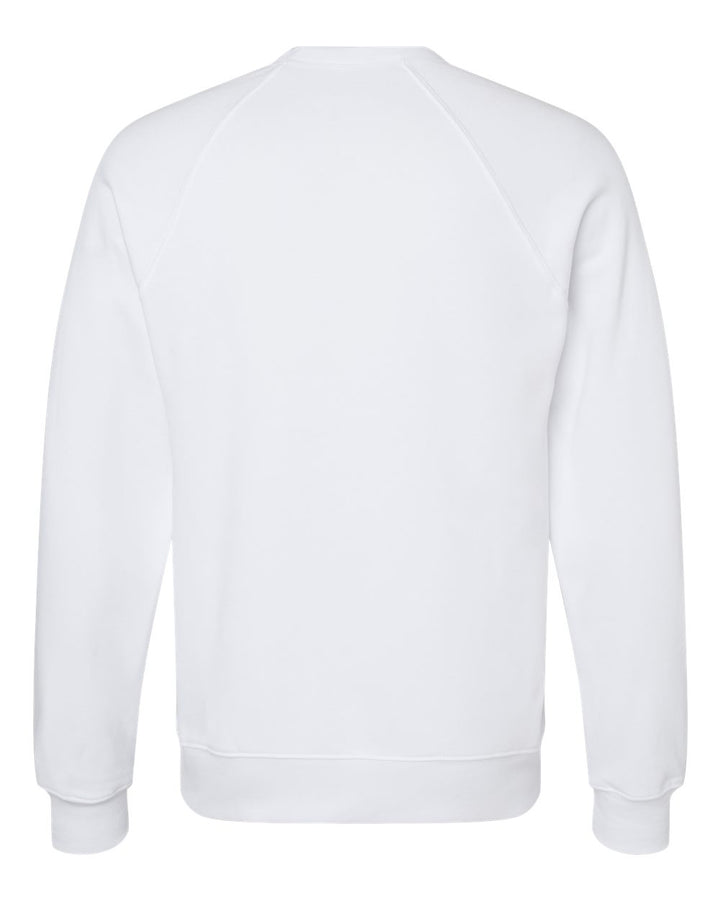 Rear View of White Sponge Fleece Raglan Crewneck Sweatshirt - 3901