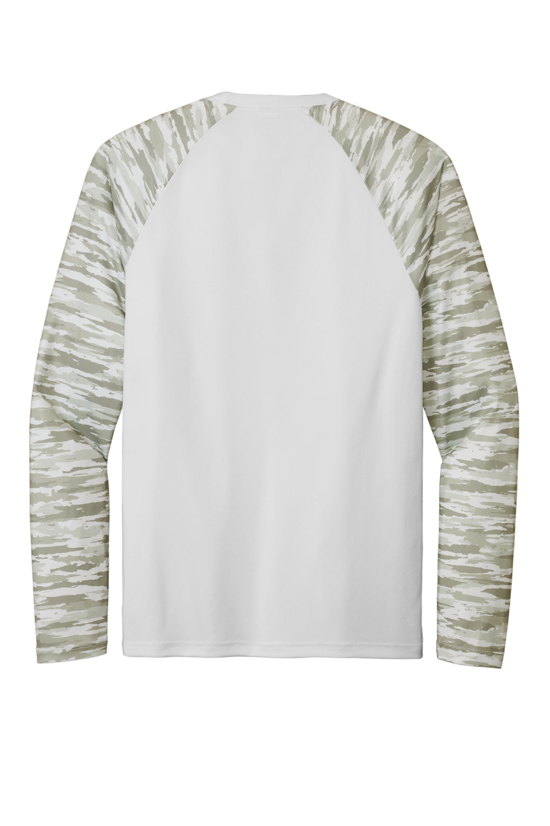 Rear View of White Sport-Tek Drift Camo Colorblock Long Sleeve Tee ST376LS