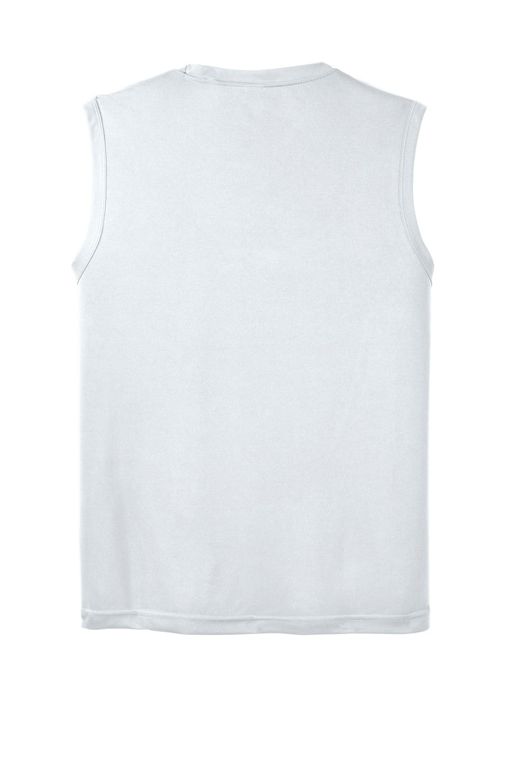 Rear View of White Sport-Tek Sleeveless PosiCharge Competitor Tee. ST352
